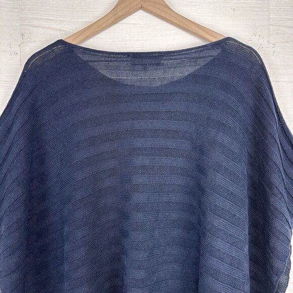 Eskandar Kaftan Poncho OS Linen Lagenlook Sweater Tunic Top Handloomed Knit Blue - Picture 6 of 11